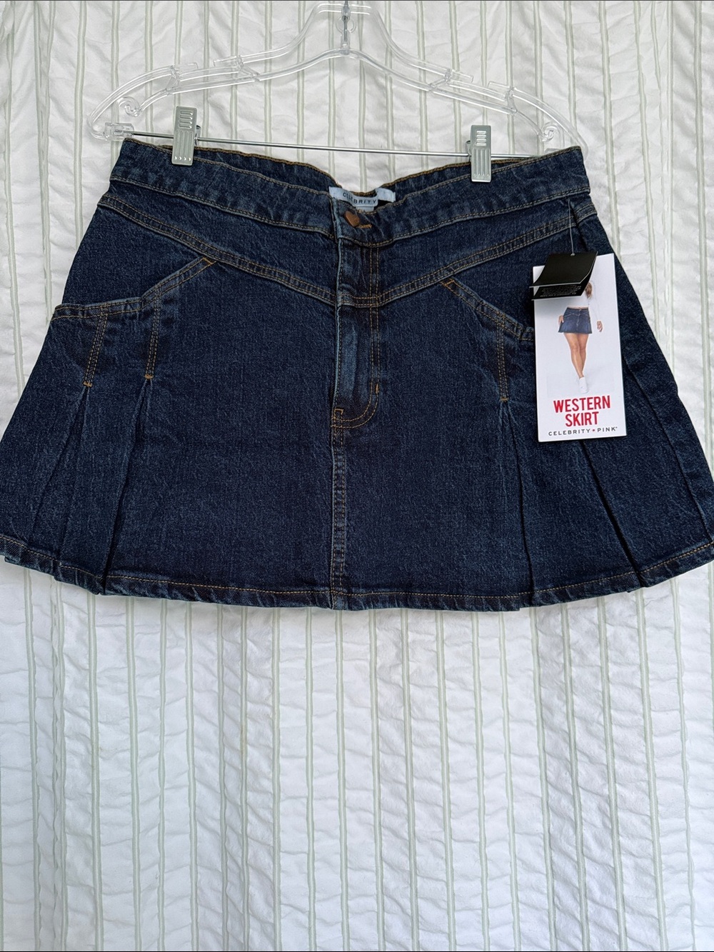 Celebrity Pink Dark Indigo Denim Skirt - Pleated A-Line Mini